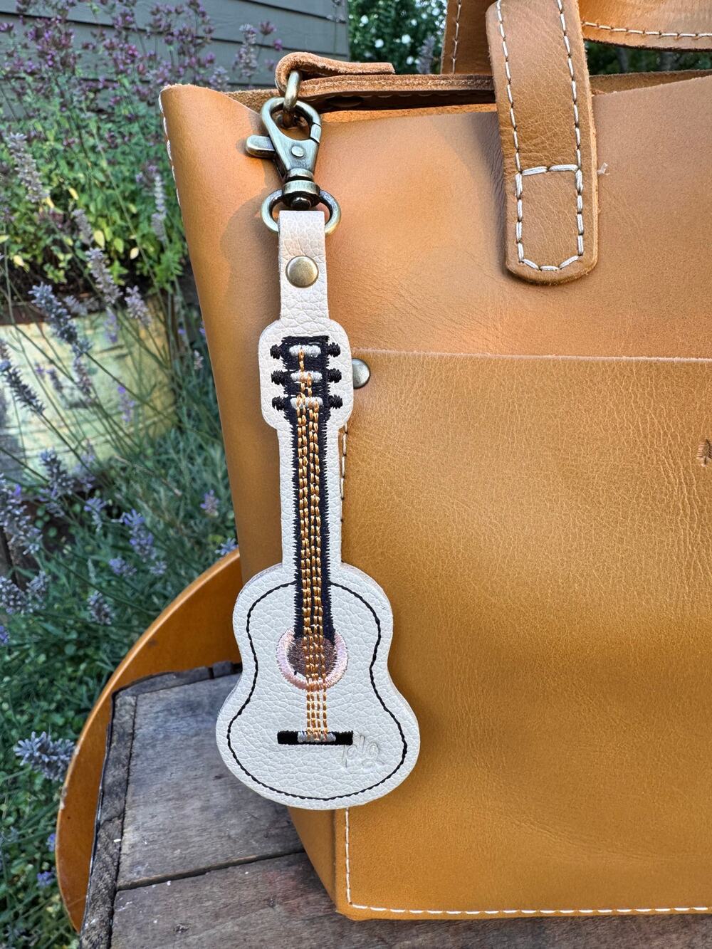 Portland Leather Acoustic Guitar Bag Charm Guitar Purse Charm Off White Bone